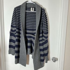 BCBG MAX AZRIA Women Sz S Blue & Grey Wool Cardigan Sweater Open Front
